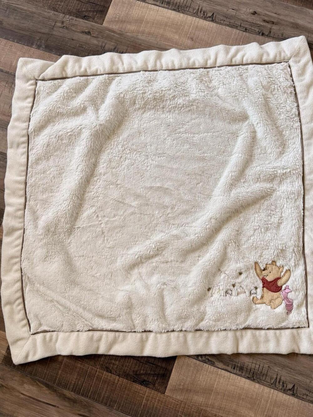 Cream Ivory Winnie the Pooh Piglet Baby Blanket Satin Back Disney Shaggy